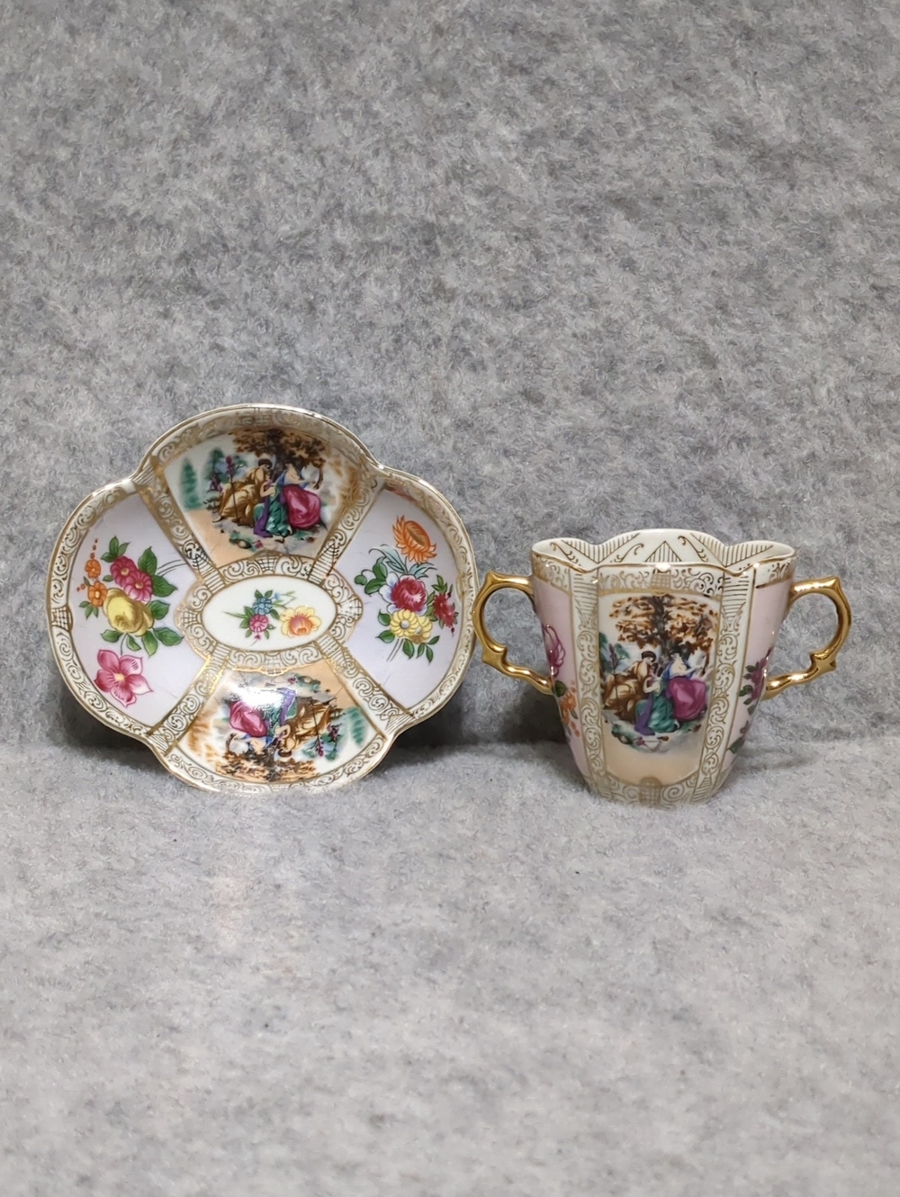 Royal Vienna Portrait DresdenPorcelain Cup & Saucer Wolfsohn Meissen Set Of 2